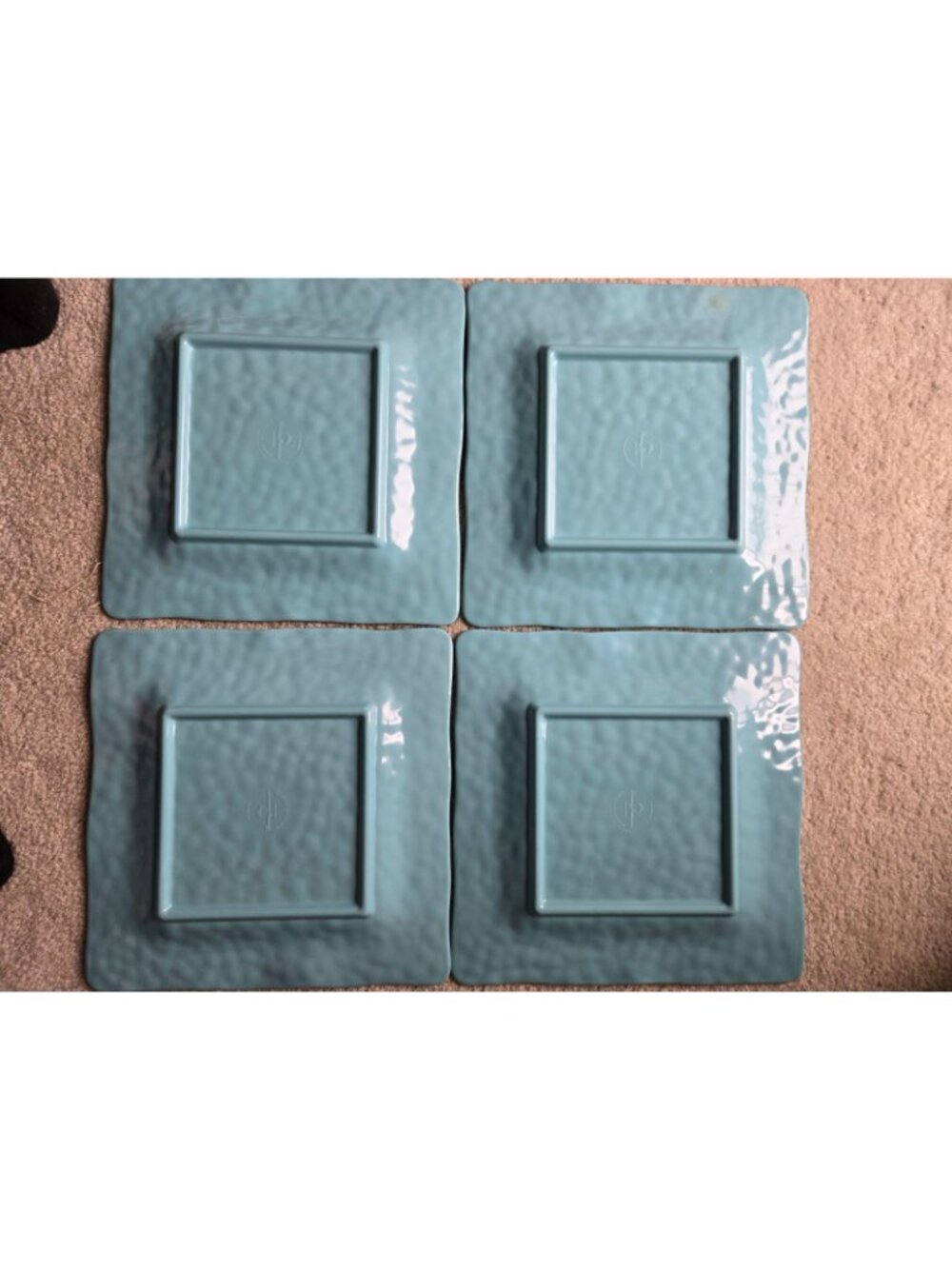 4 Tommy Bahama Blue / Aqua 10.75” Hobnail Square Melamine Dinner Plates - Picture 2 of 9